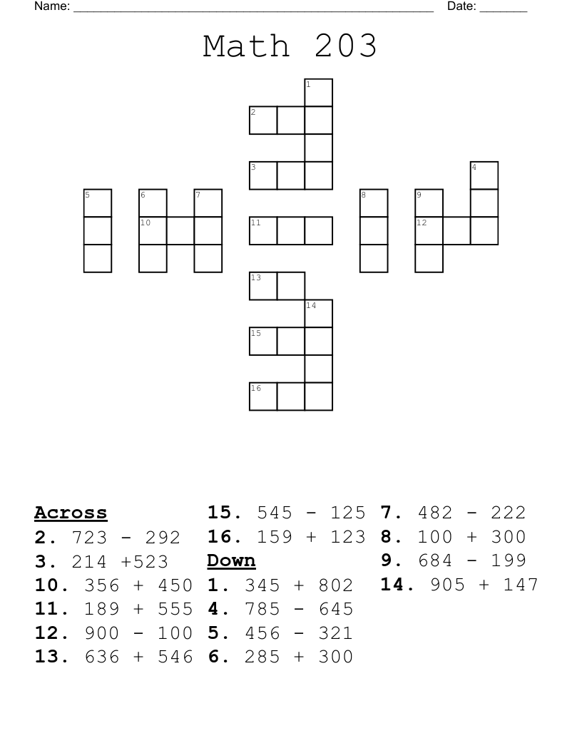 Math 203 Crossword