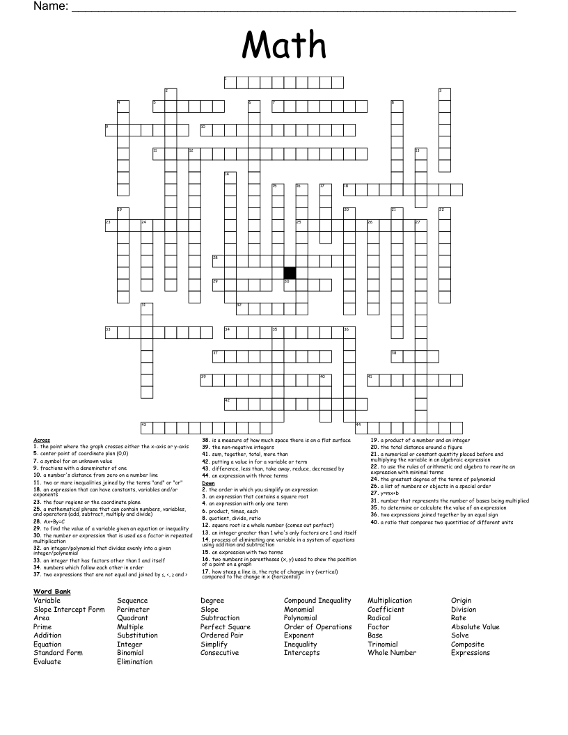 Math Crossword