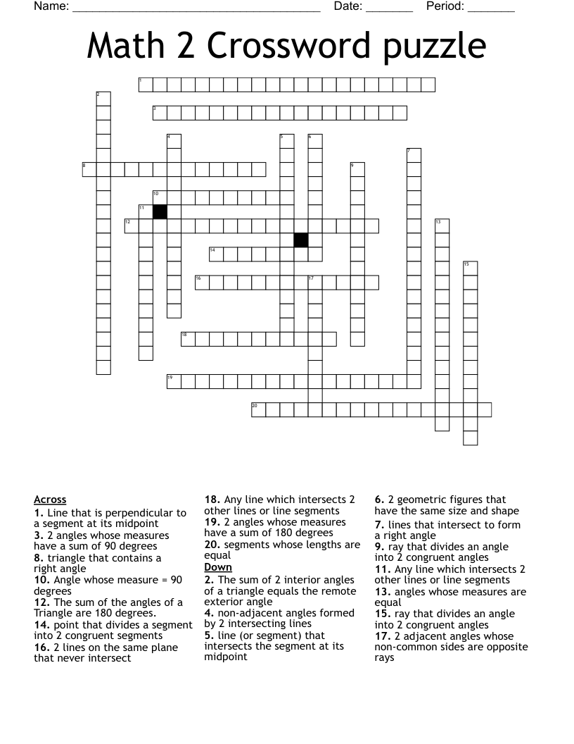 Math 2 Crossword puzzle