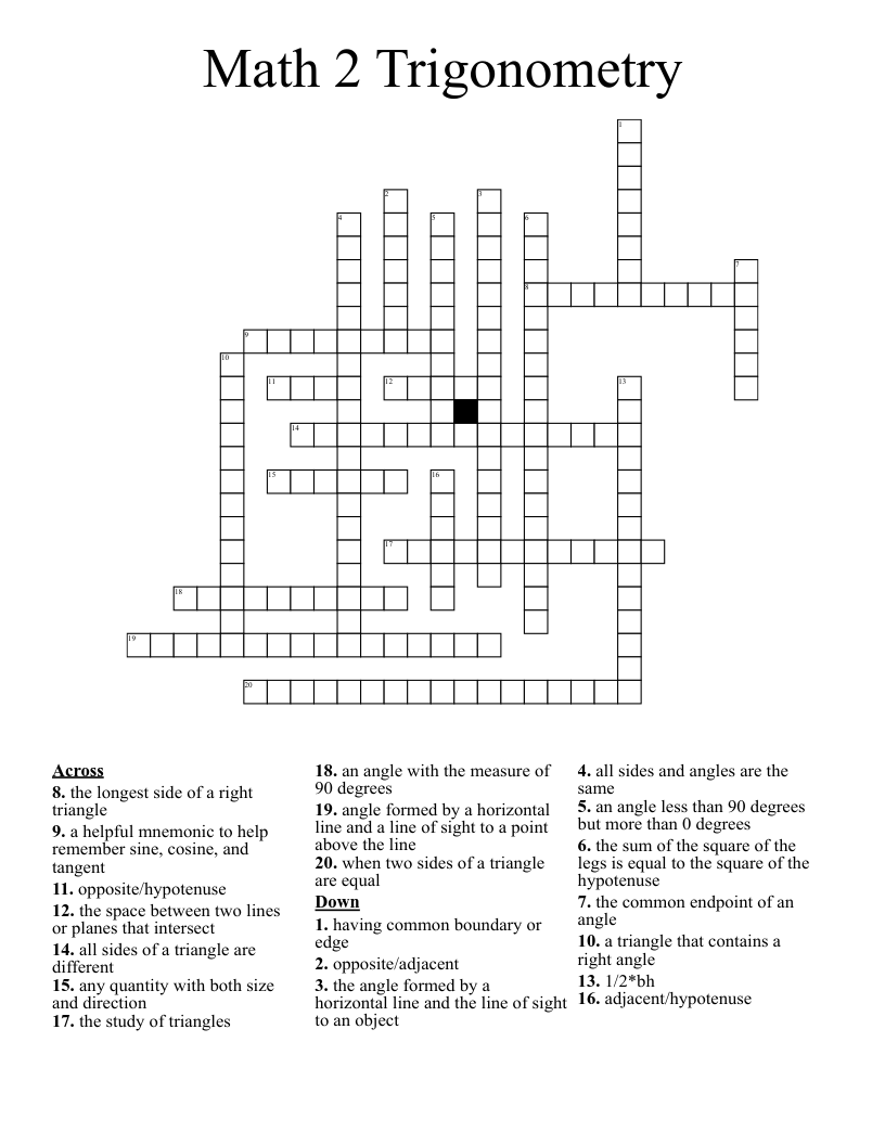 Math 2 Trigonometry  Crossword
