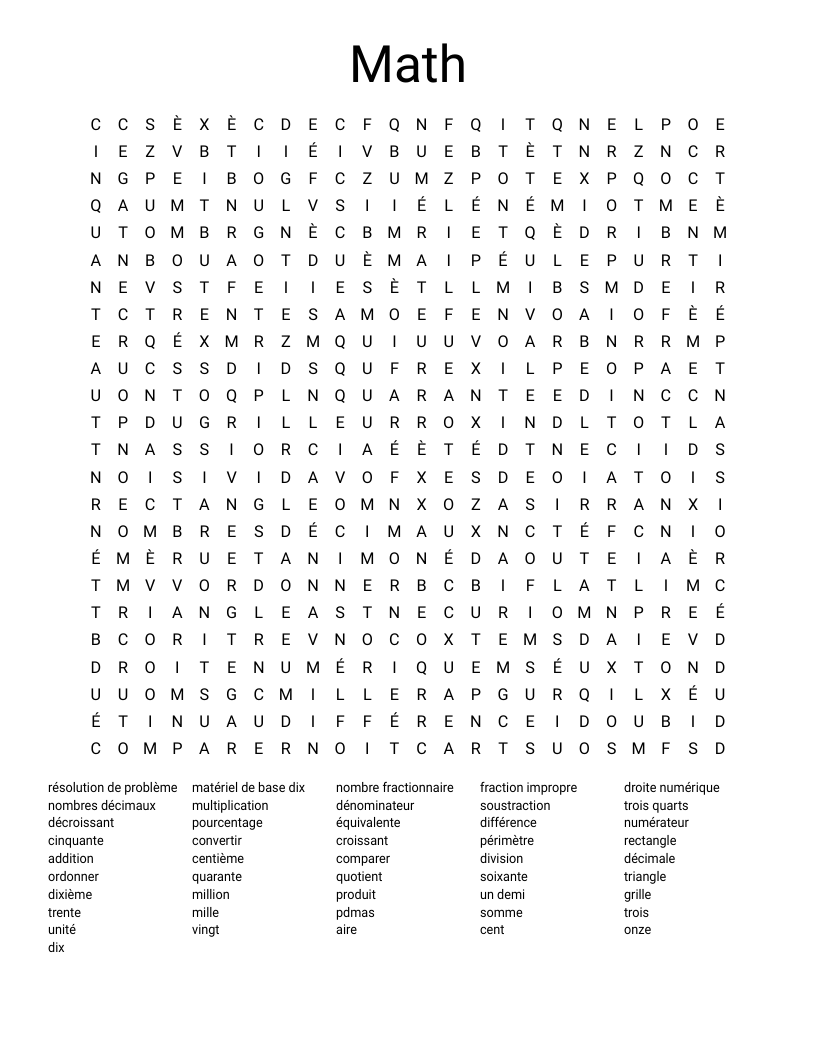 Math Word Search