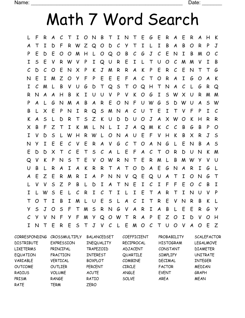 Math 7 Word Search