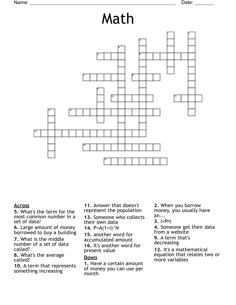Math Crossword