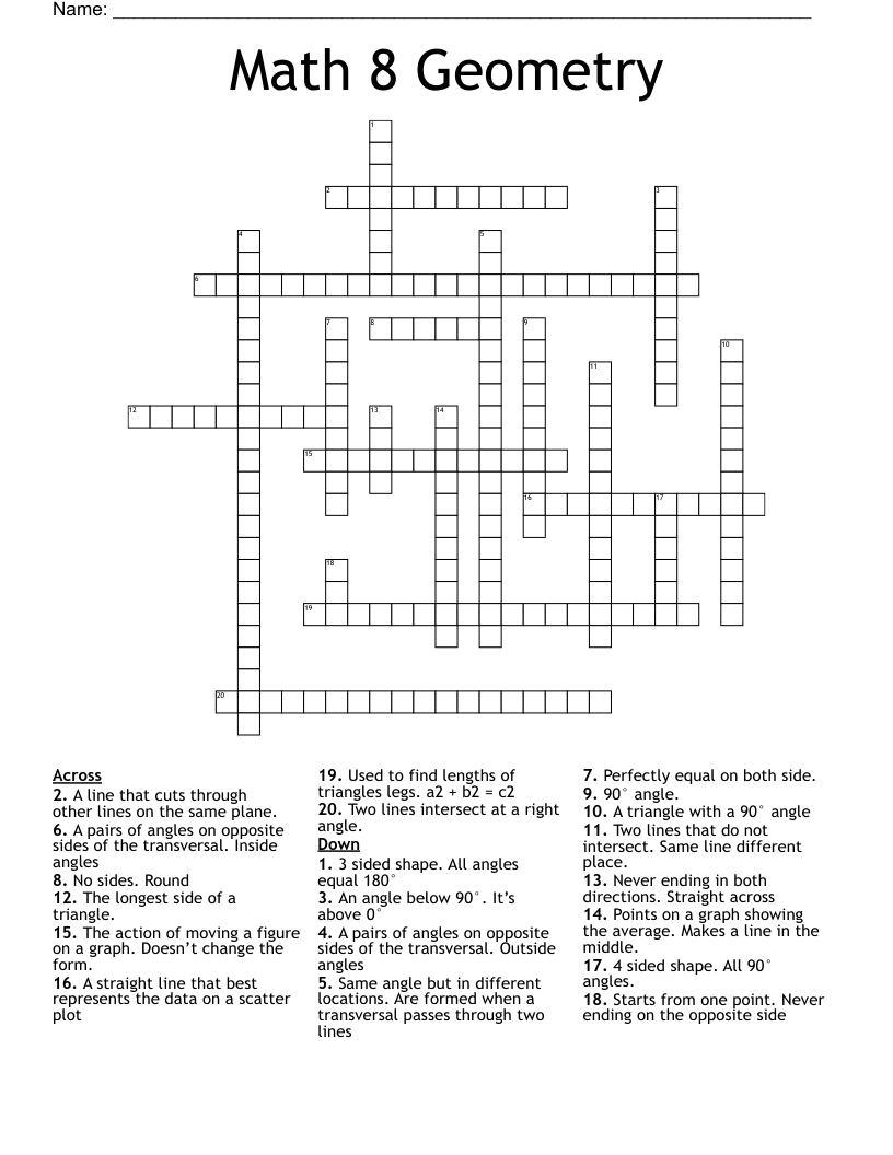 Math 8 Geometry  Crossword