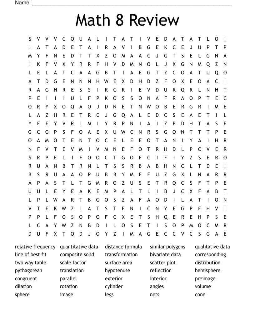 Math 8 Review Word Search