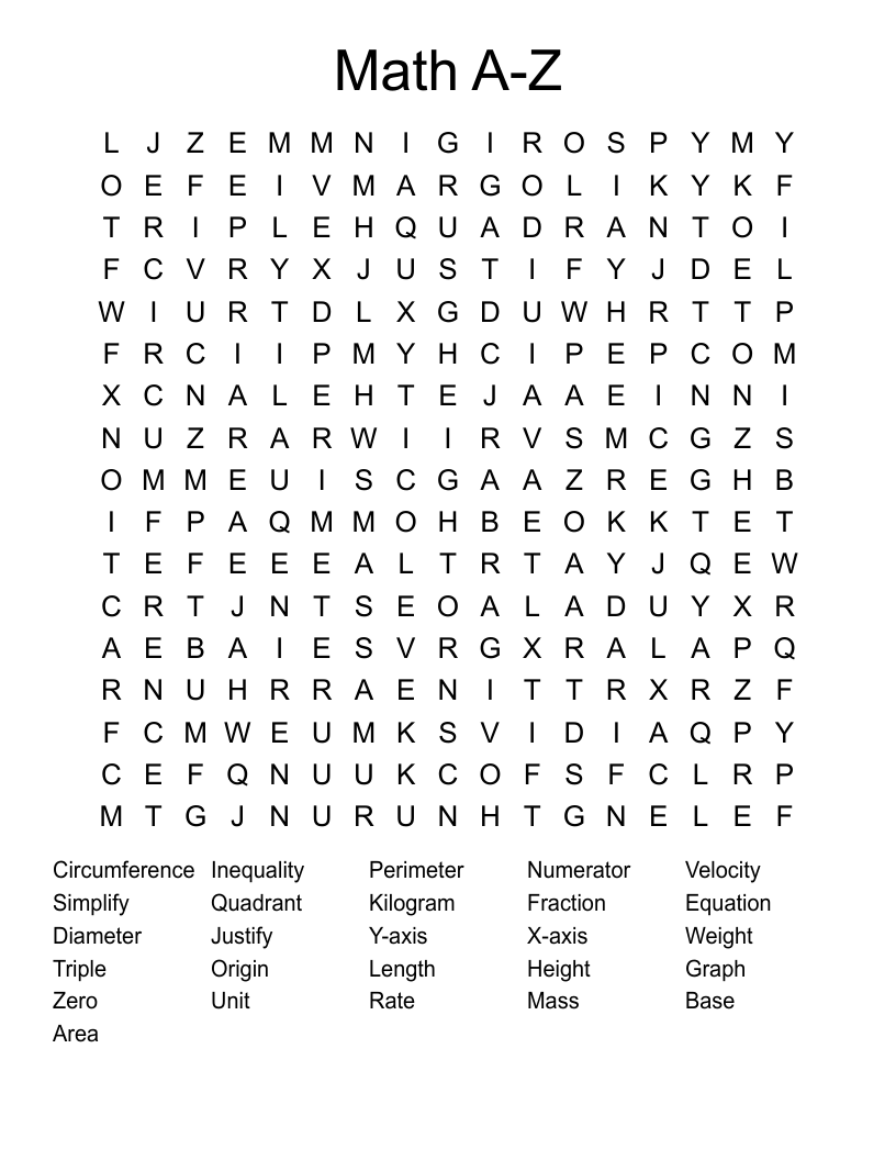 Math A-Z Word Search