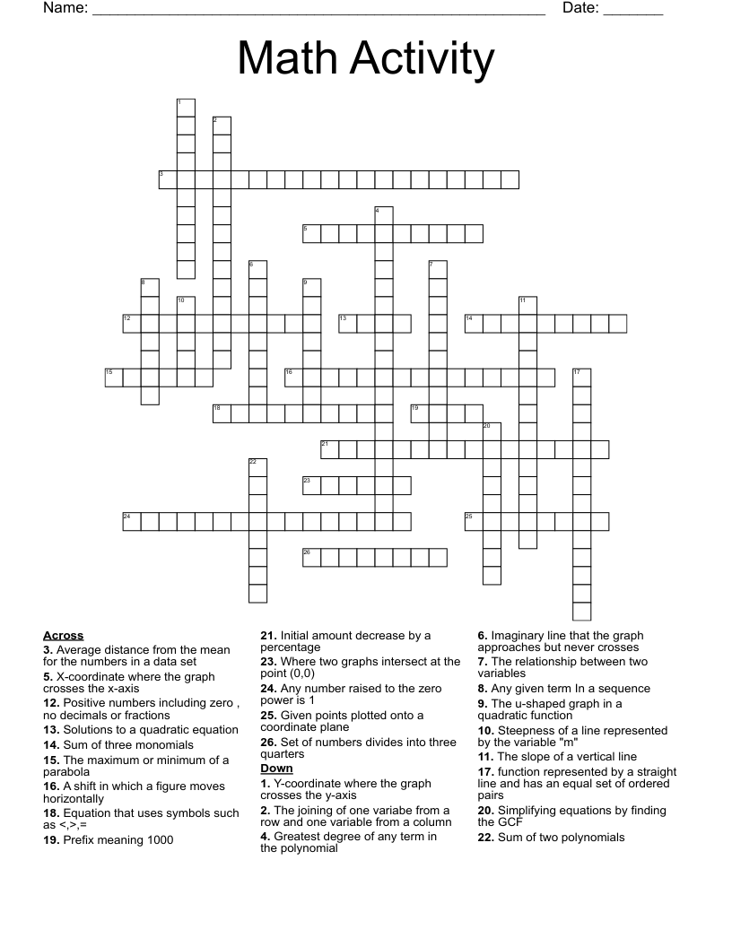 Math Activity  Crossword