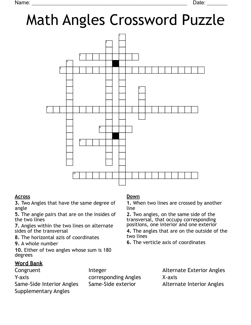 Math Angles Crossword Puzzle