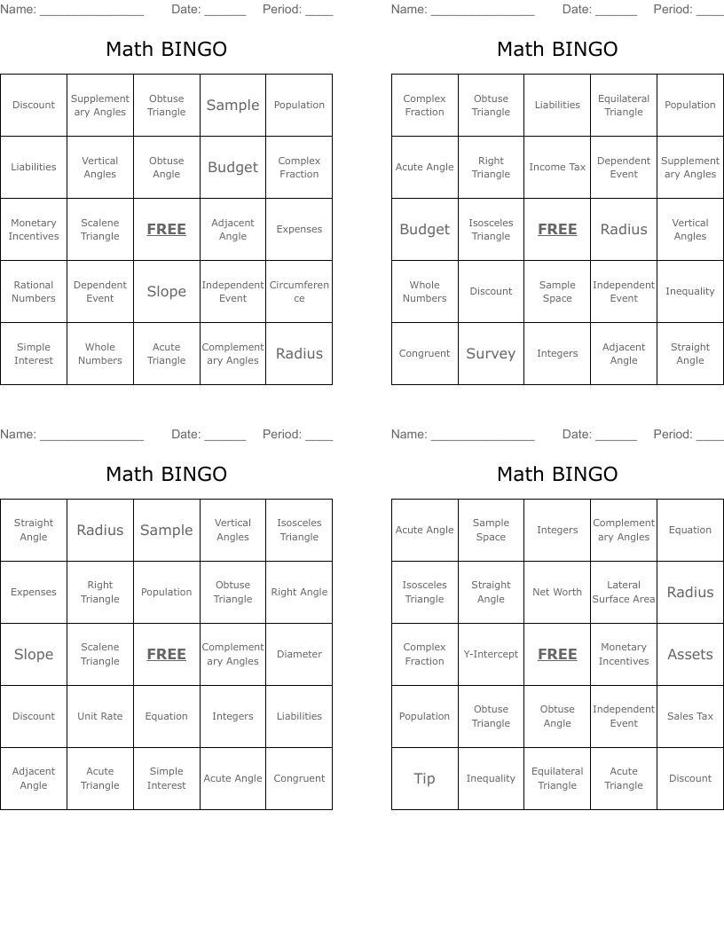 Math BINGO