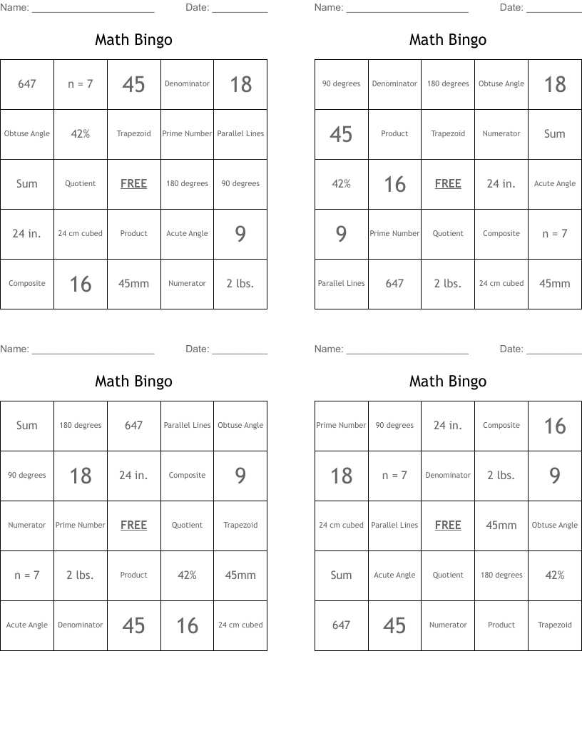Math Bingo