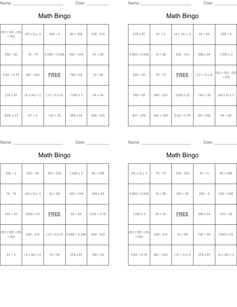 Math Bingo