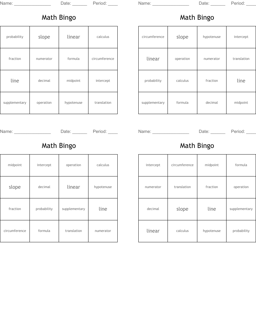 Math Bingo