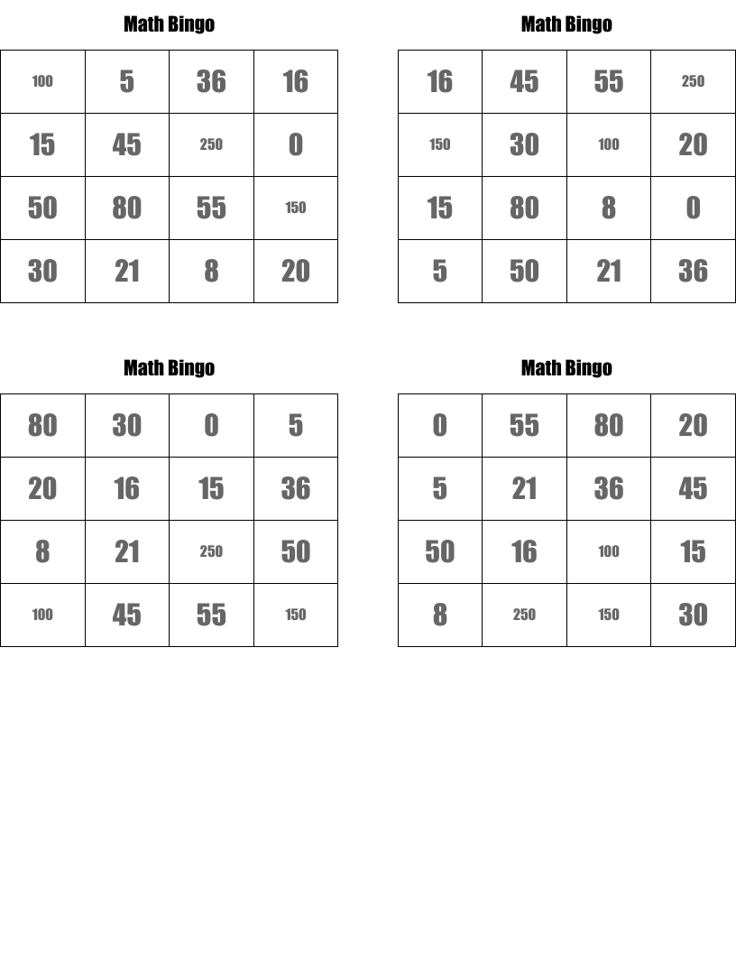 Math Bingo