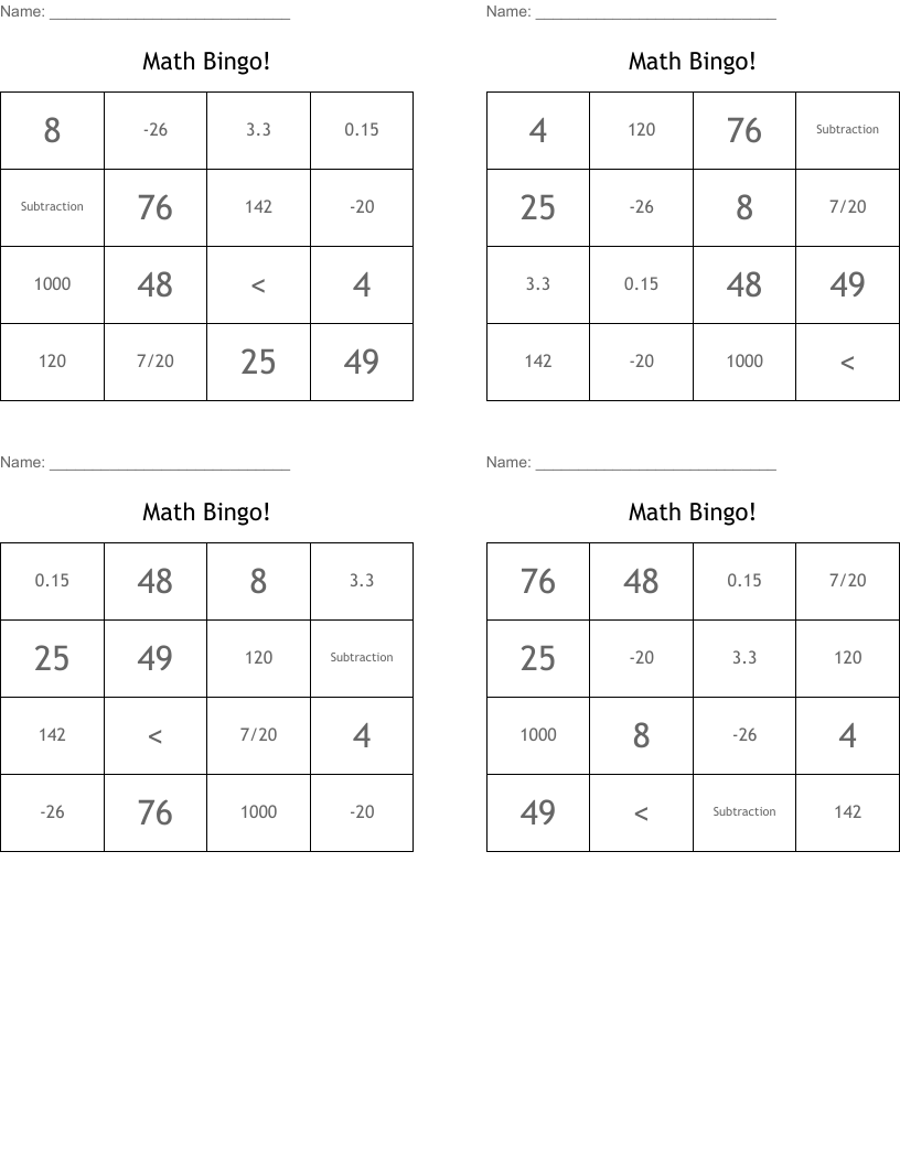 Math Bingo!