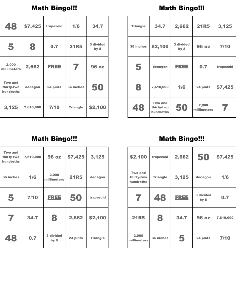 Math Bingo!!!