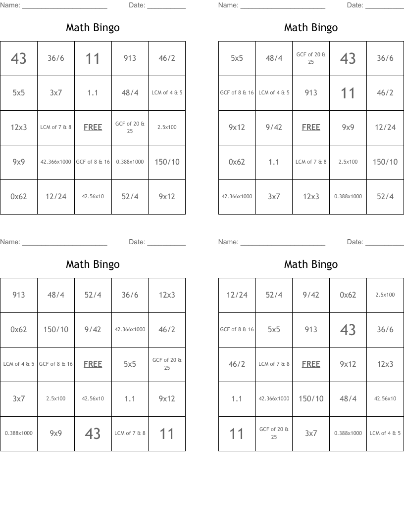 Math Bingo
