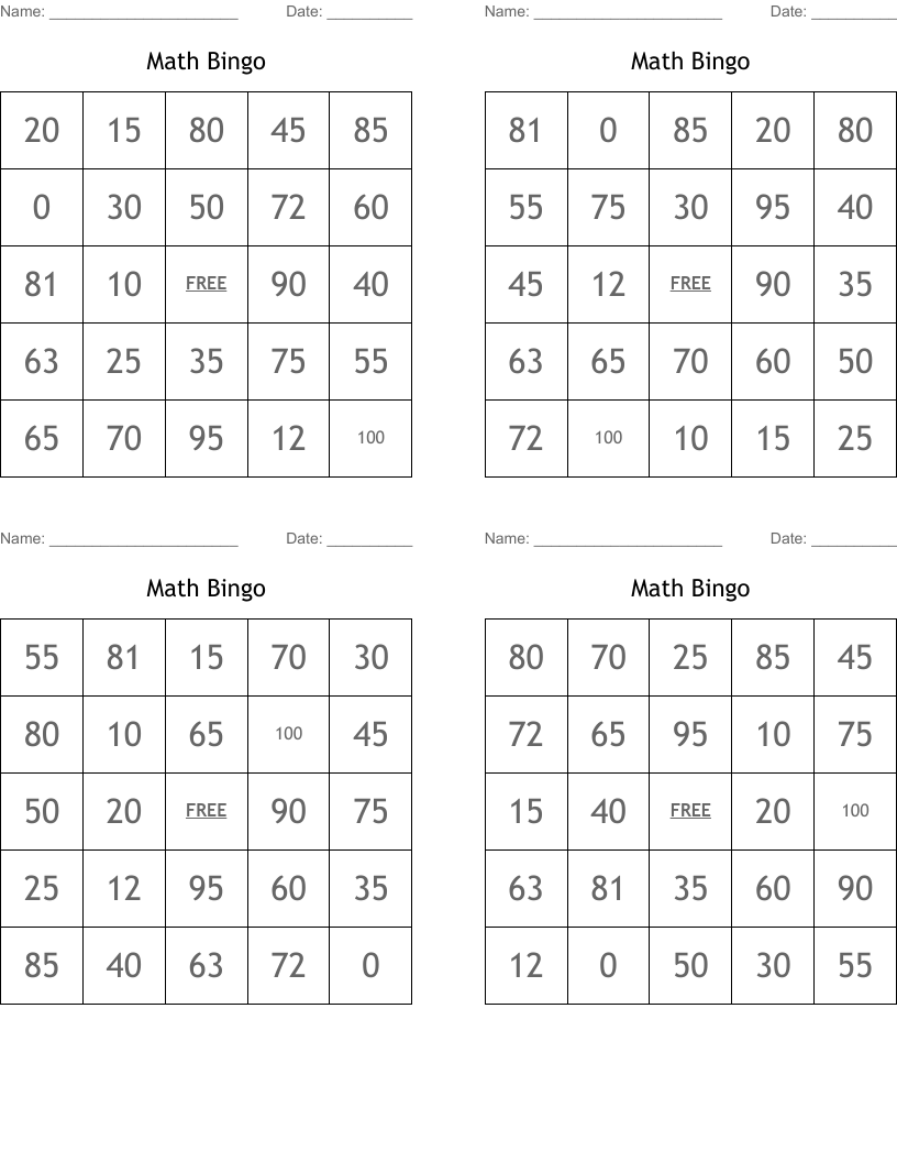 Math Bingo 