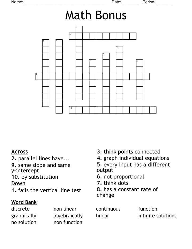 Math Bonus Crossword