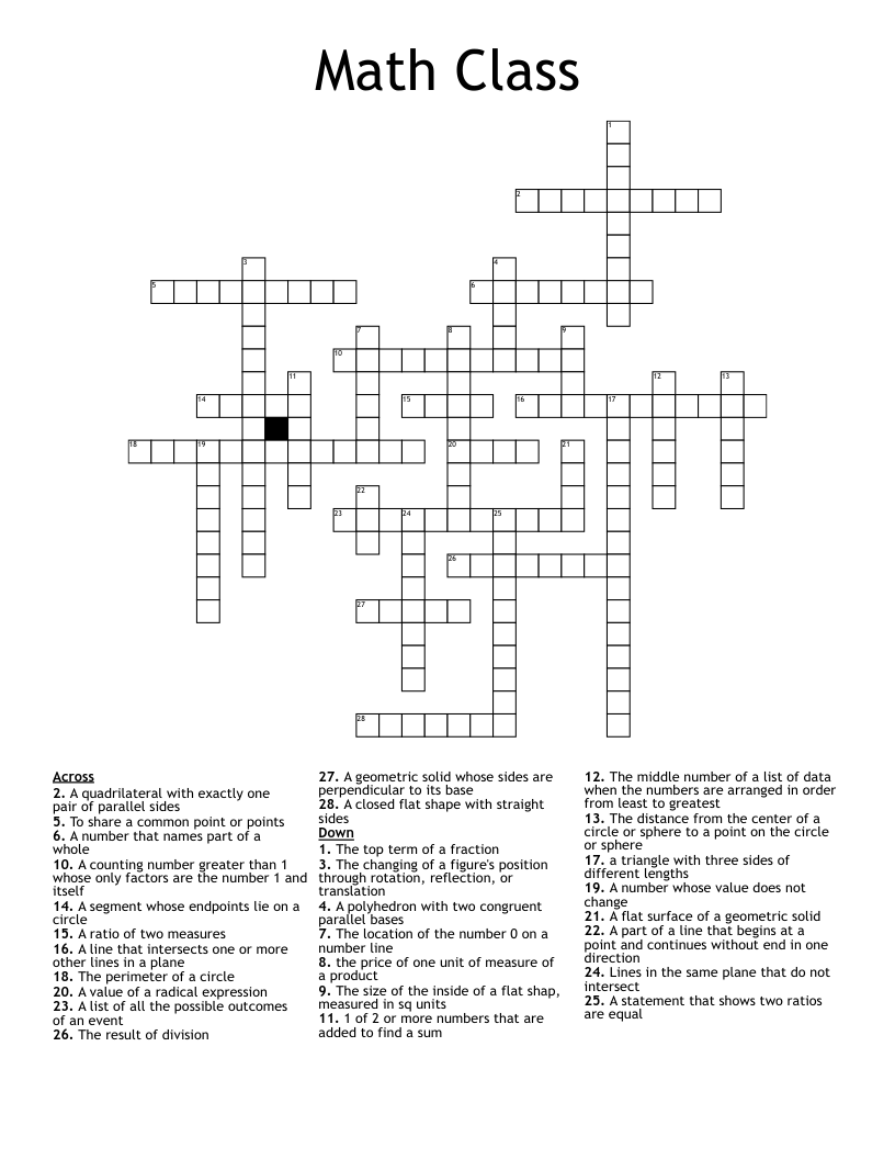 Math Class Crossword