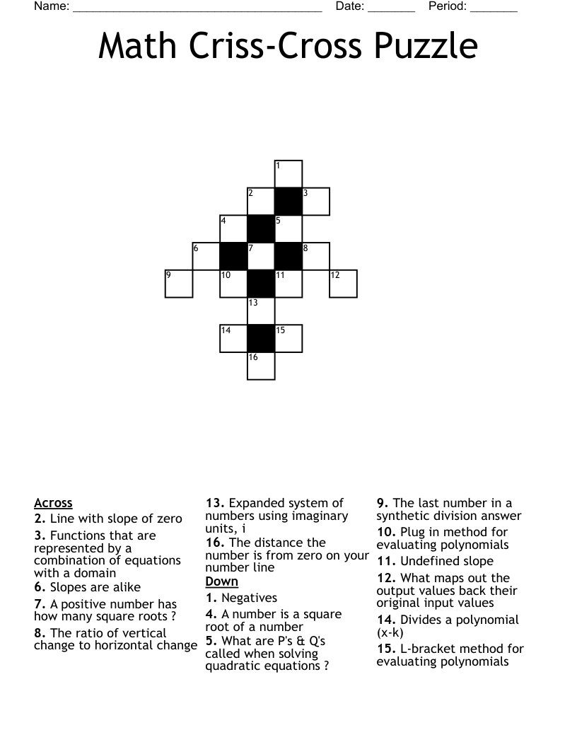 Math Criss-Cross Puzzle Crossword