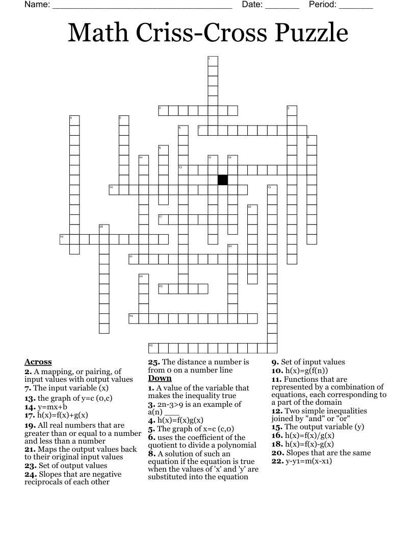 Math Criss-Cross Puzzle Crossword