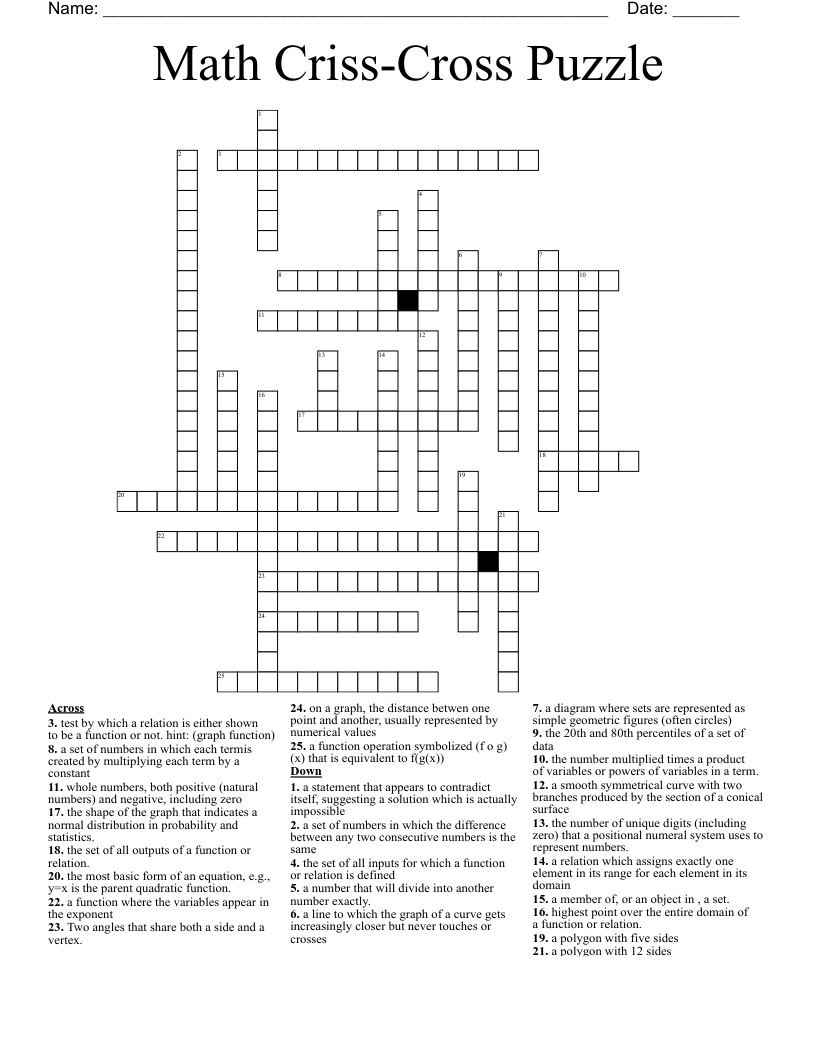 Math Criss-Cross Puzzle Crossword
