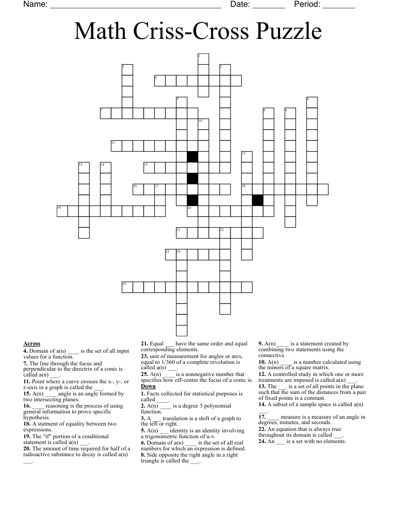 Math Criss-Cross Puzzle Crossword