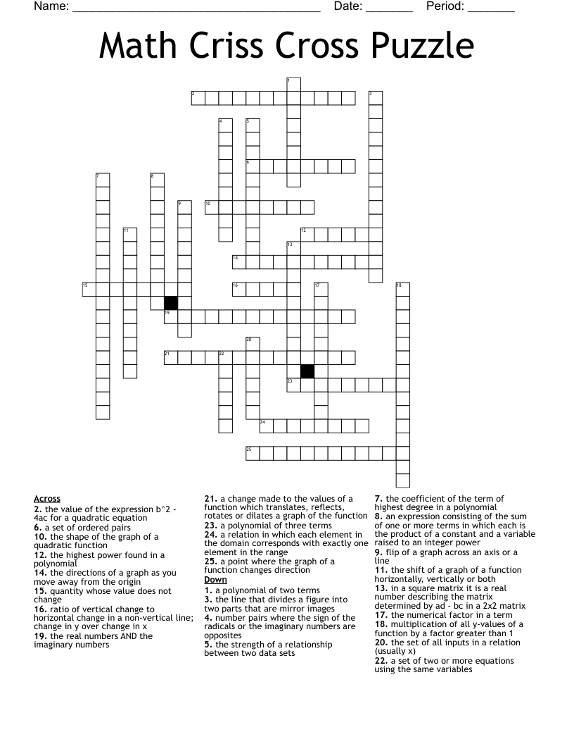 Math Criss Cross Puzzle Crossword