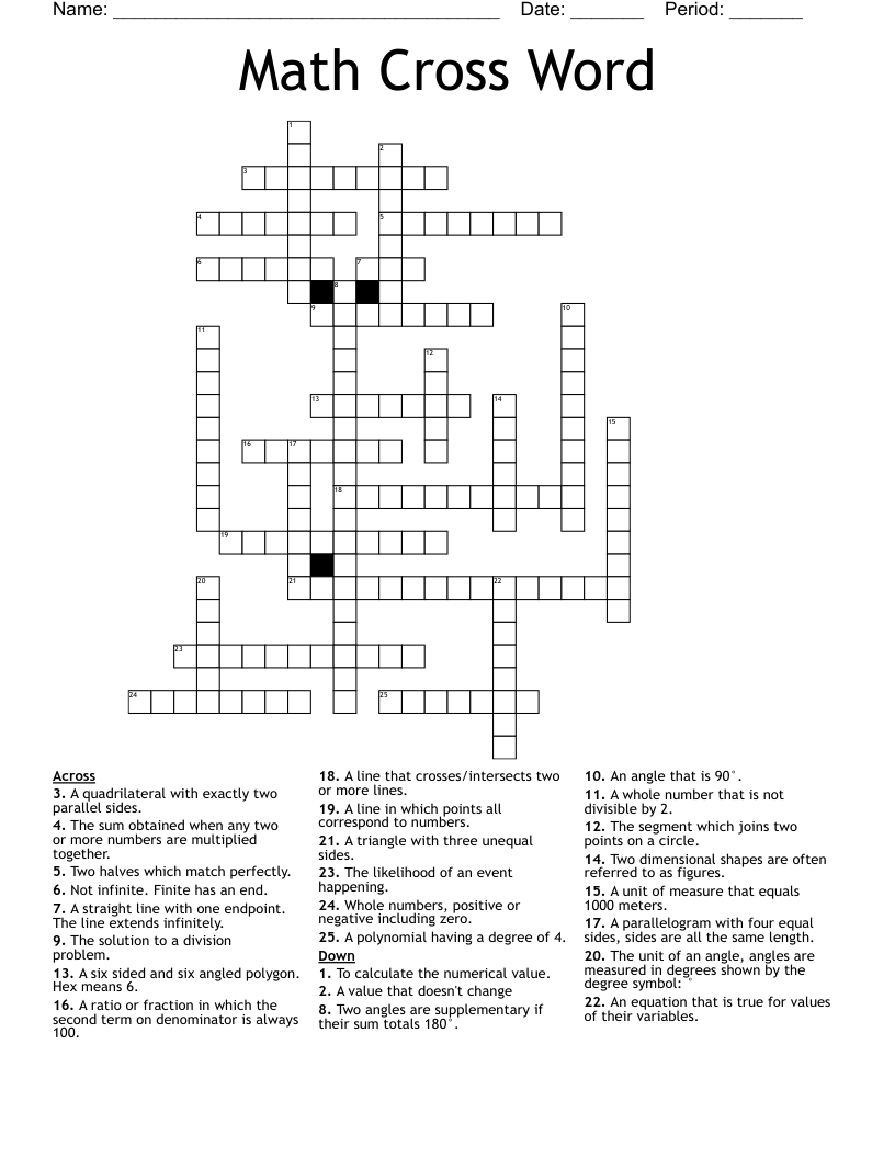 Math Cross Word