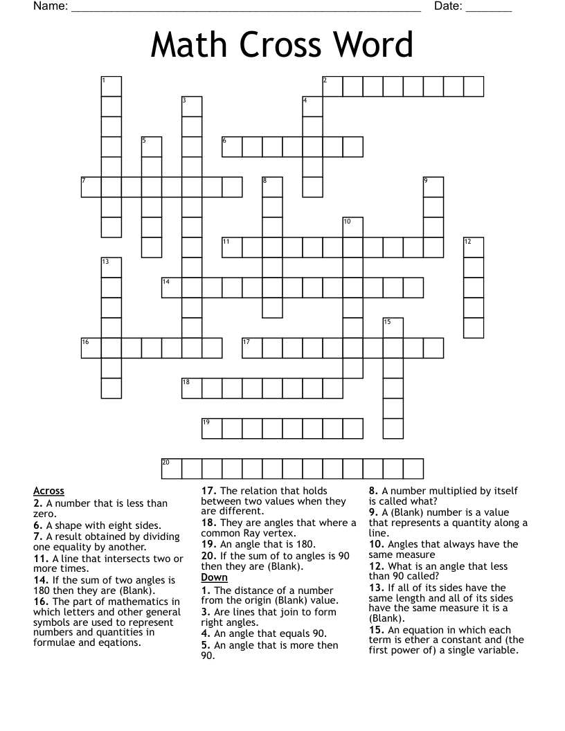 Math Cross Word 