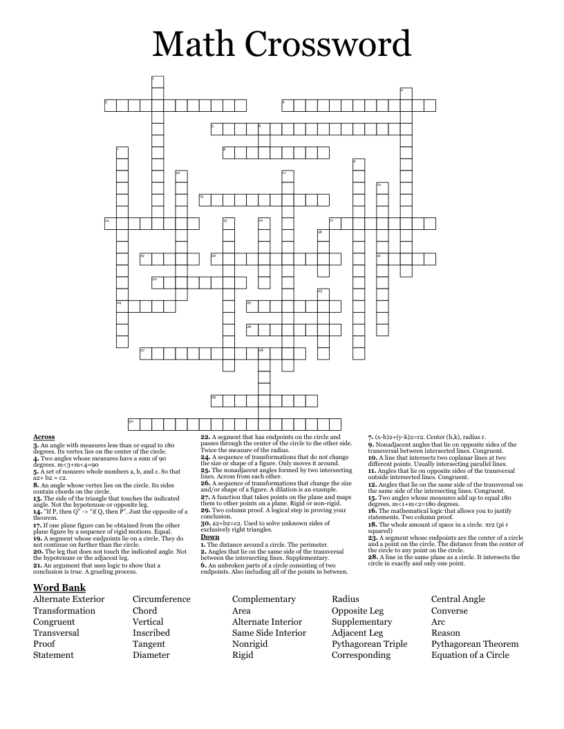 Math Crossword