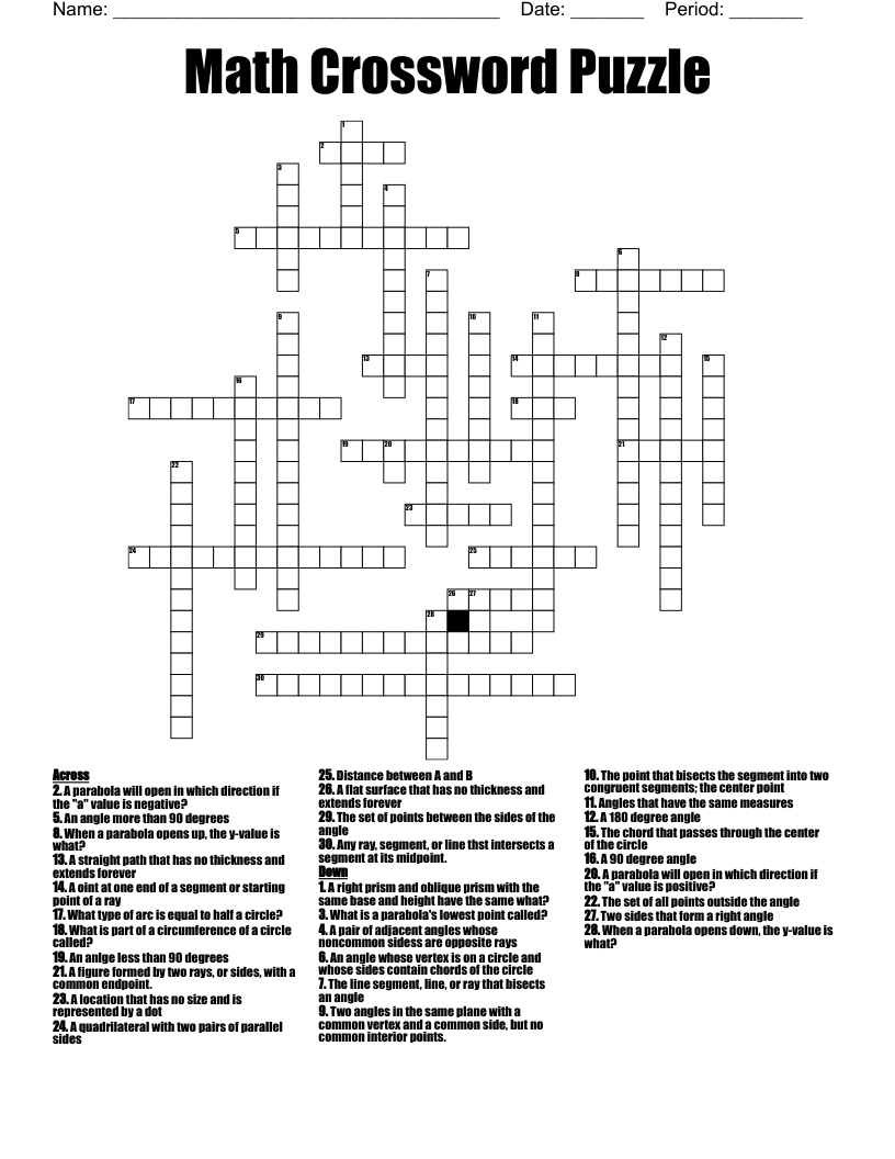 Math Crossword Puzzle