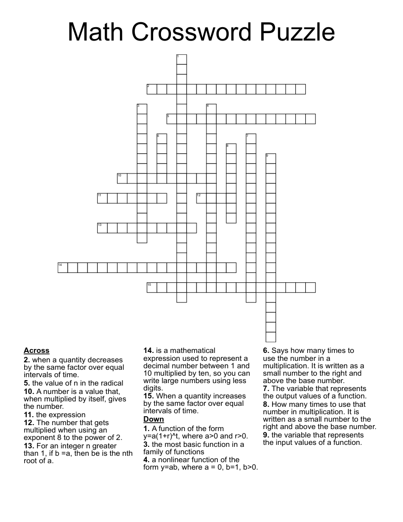 Math Crossword Puzzle