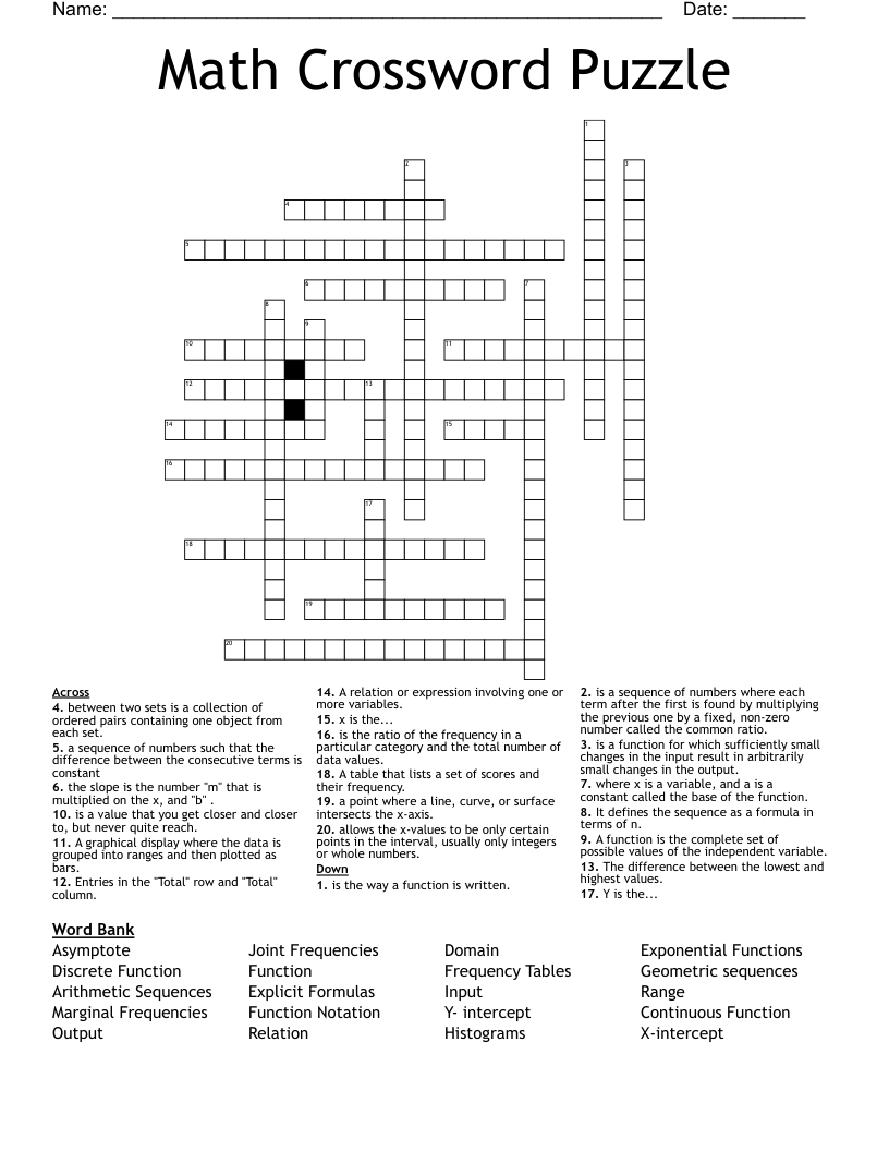 Math Crossword Puzzle