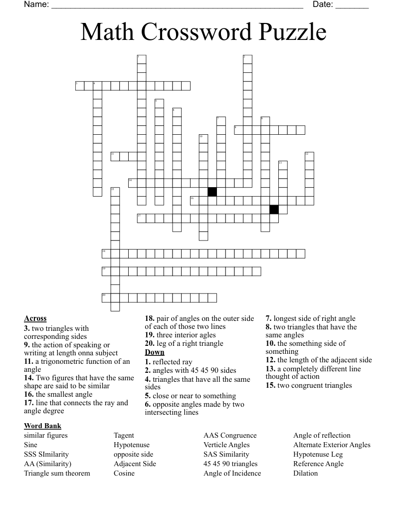 Math Crossword Puzzle