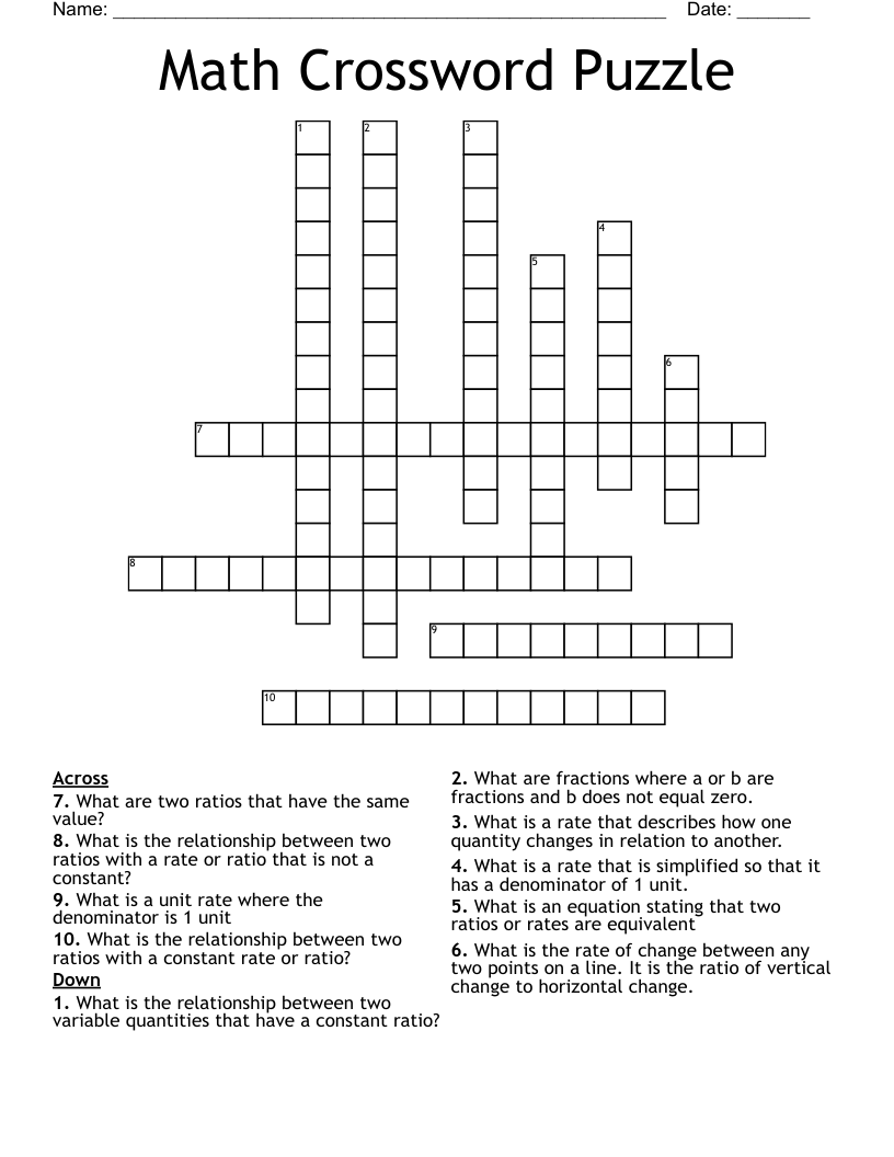 Math Crossword Puzzle