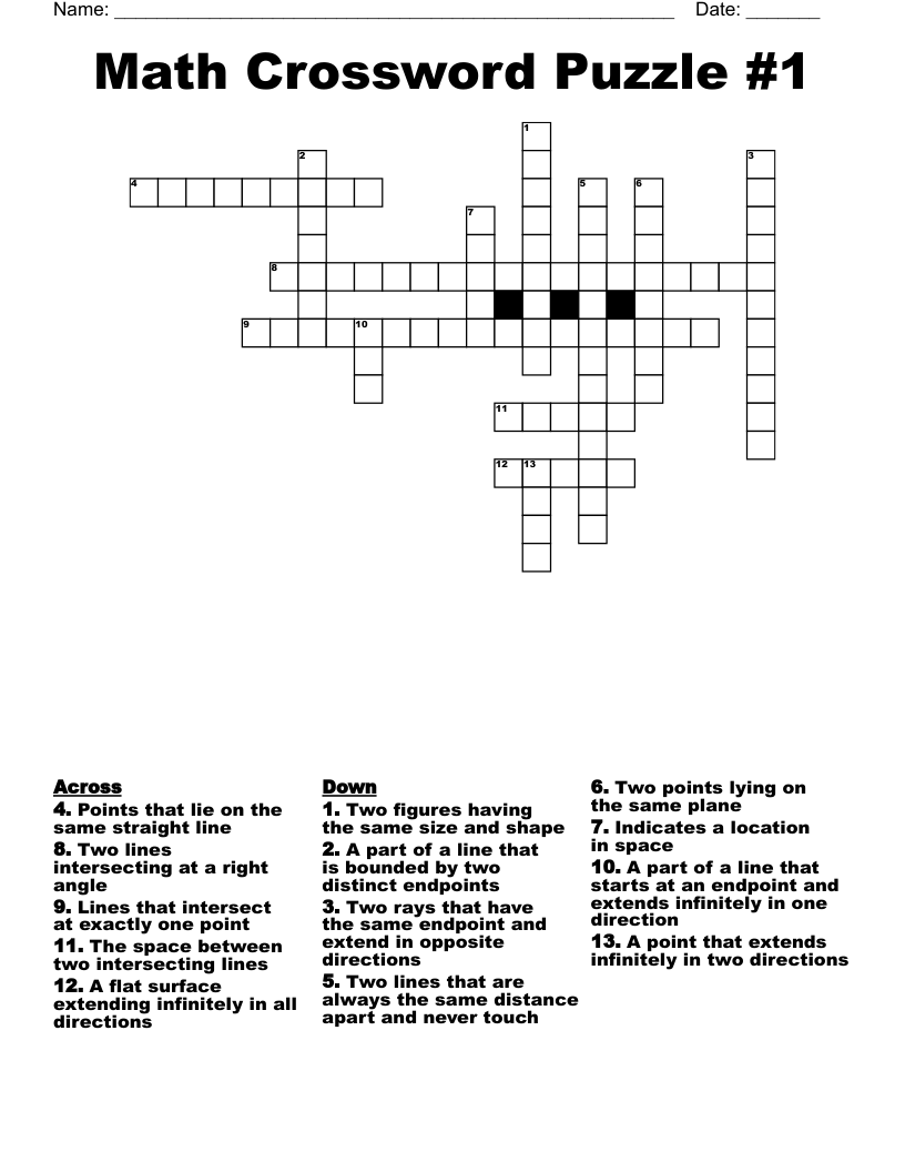 Math Crossword Puzzle #1