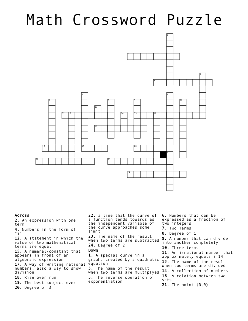 Math Crossword Puzzle