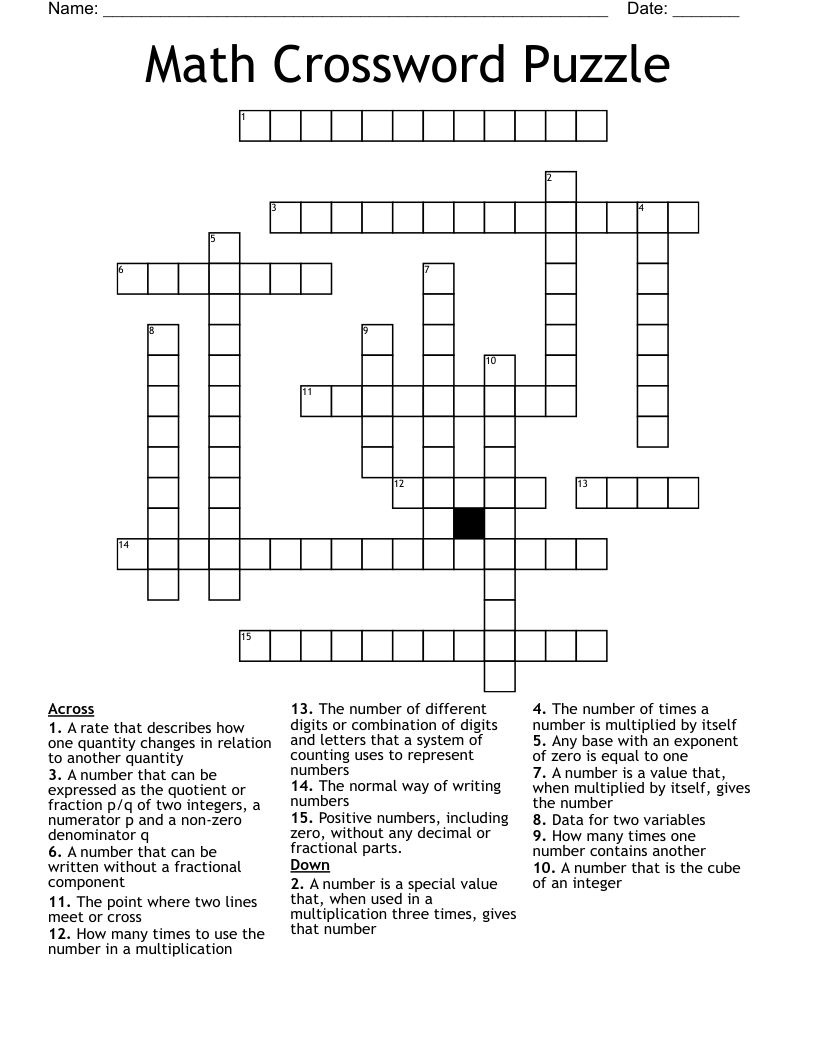 Math Crossword Puzzle