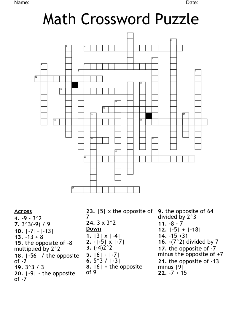 Math Crossword Puzzle