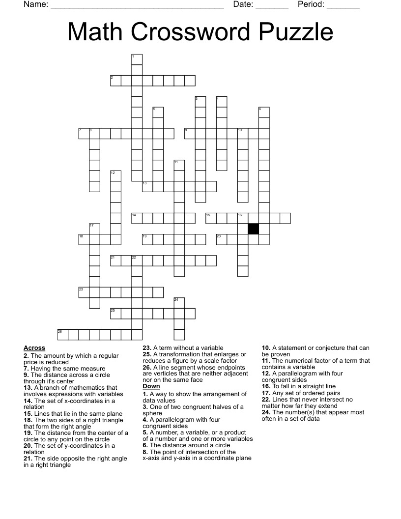 Math Crossword Puzzle