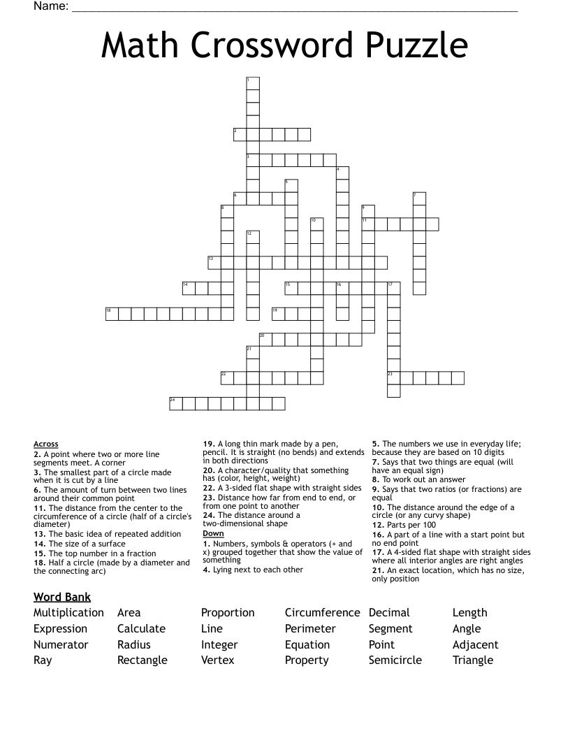 Math Crossword Puzzle