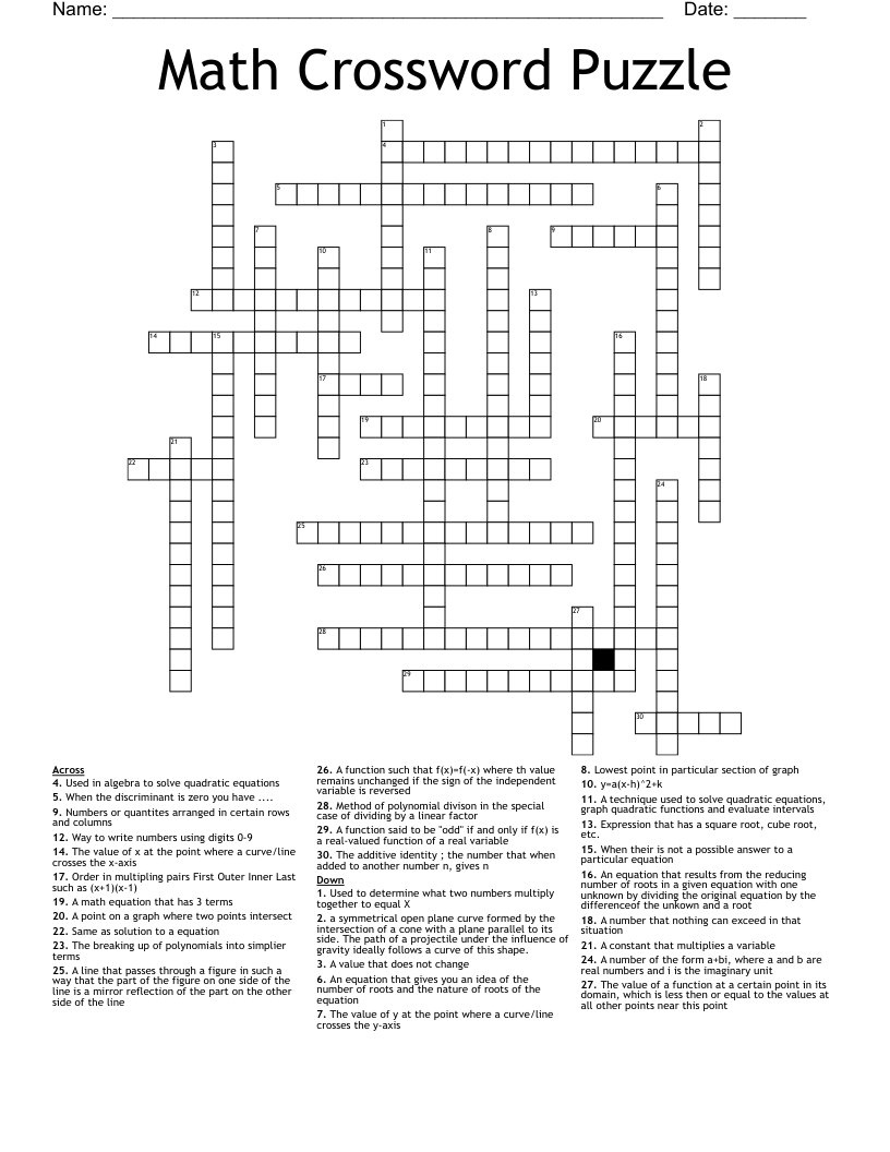Math Crossword Puzzle