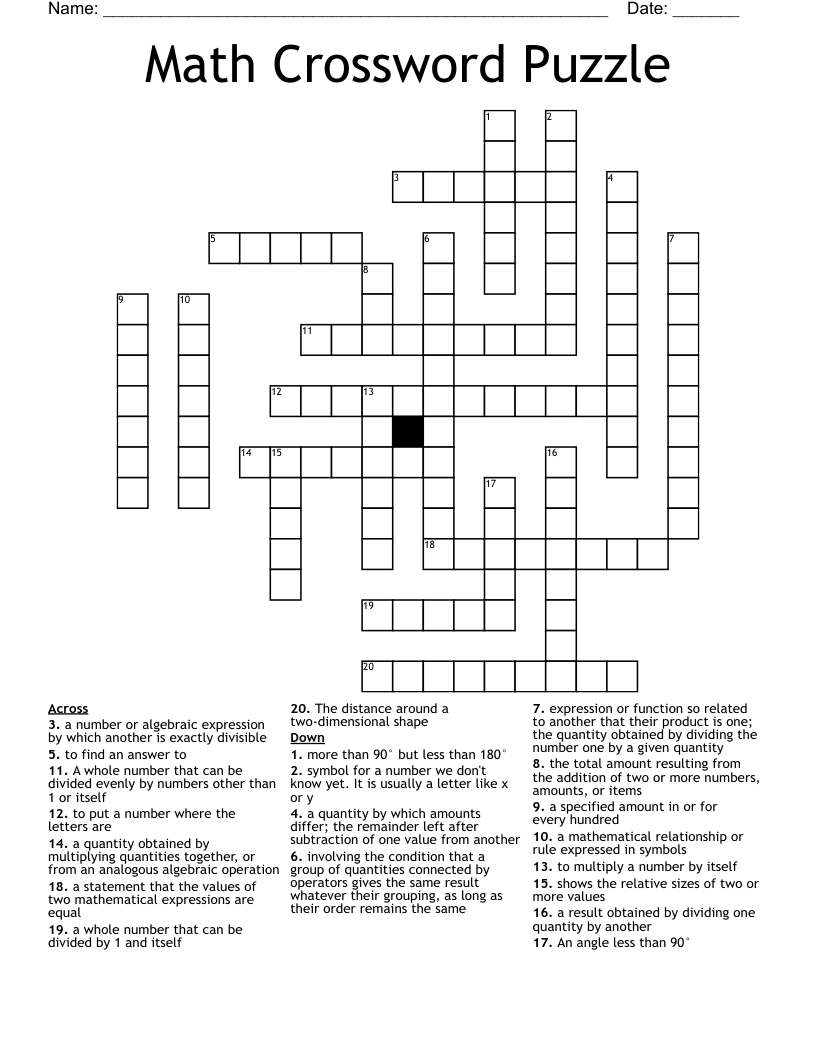 Math Crossword Puzzle