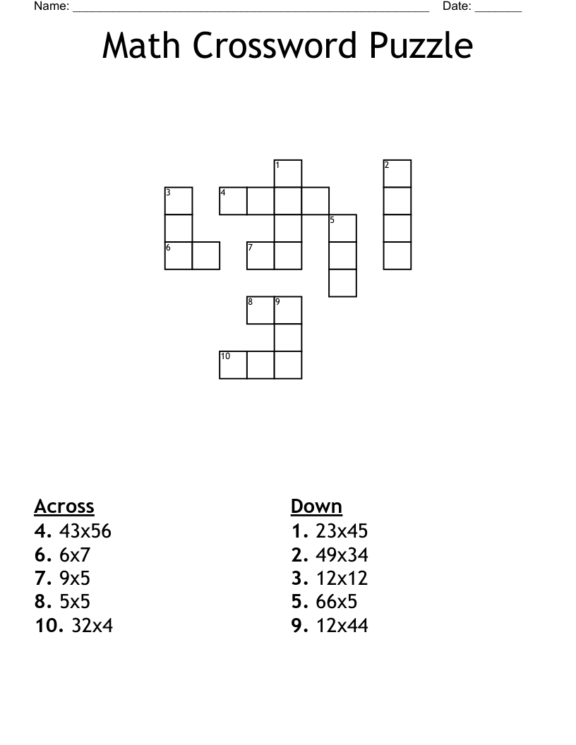 Math Crossword Puzzle