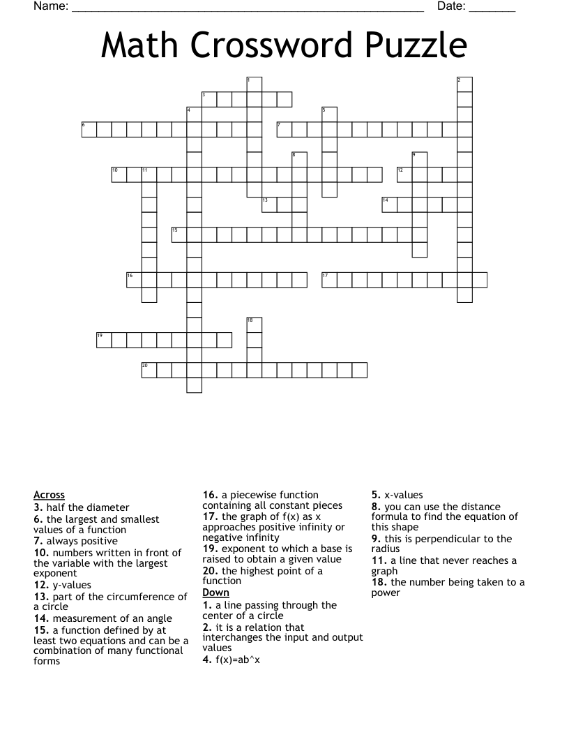 Math Crossword Puzzle 