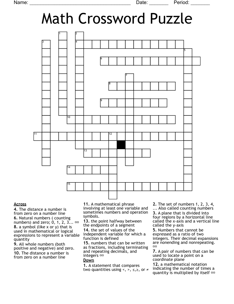 Math Crossword Puzzle 