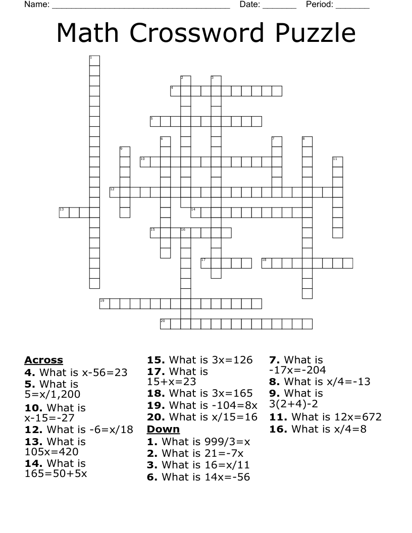 Math Crossword Puzzle 