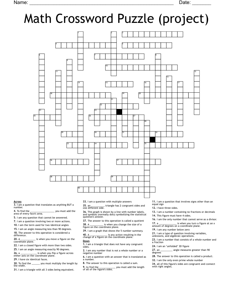 Math Crossword Puzzle (project)
