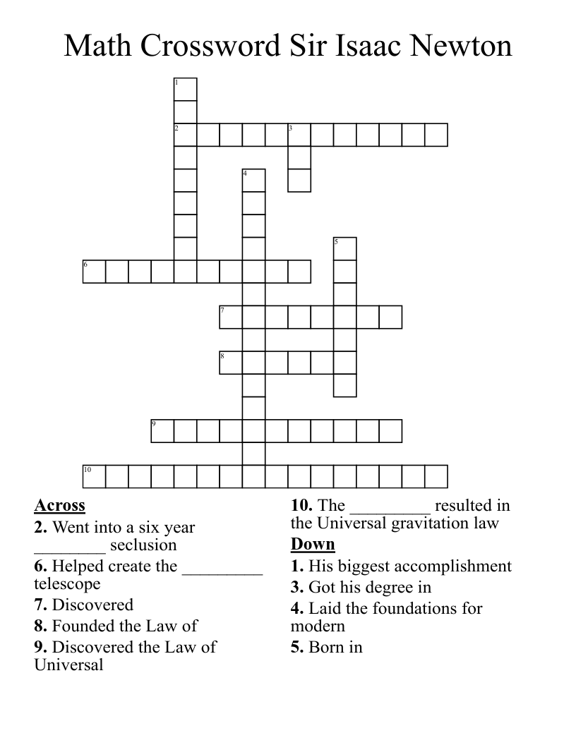 Math Crossword Sir Isaac Newton 